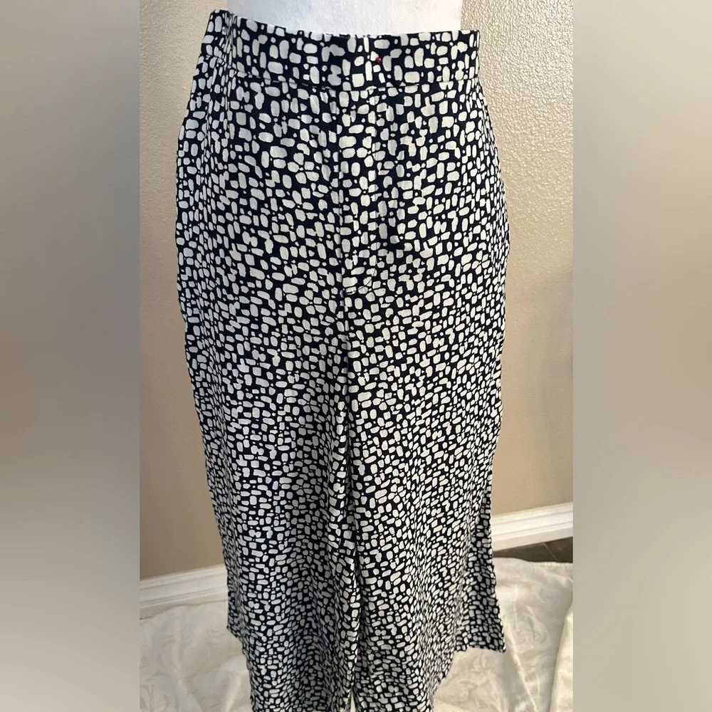 Banana Republic Navy and White Cropped Linen Blend Wide Leg Pants NWT